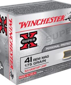 Winchester Super-X Pistol Ammunition X41MSTHP2, 41 Remington Mag, Silvertip Hollow Point (HP), 175 GR, 1250 fps, 20 Rd/bx