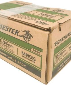 Winchester USA M855 Rifle Ammunition WM855150, 5.56mm NATO, Full Metal Jacket (FMJ) Green Tip, 62 GR, 150 Rd/bx
