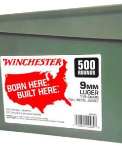 Winchester USA Pistol Ammunition WW9C, 9MM, Full Metal Jacket (FMJ), 115 GR, 1190 fps, 500 Rd/Can