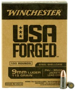 Winchester USA Forged Pistol Ammunition WIN9SK, 9mm Luger, Steel Case, Full Metal Jacket, 115 GR, 1190 fps, 1000 Rd/Bx