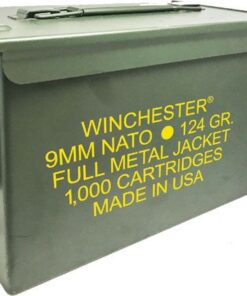 Winchester USA Pistol Ammunition Q4318AC, 9mm NATO, Full Metal Jacket (FMJ), 124 GR, 1140 fps, 1000 Rd/Can