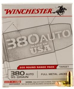 Winchester USA Pistol Ammunition USA380W, 380 ACP, Full Metal Jacket, 95 GR, 955 fps, 200 Rd/Bx