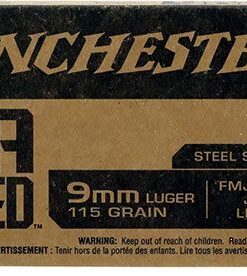 Winchester USA Forged Steel Case Pistol Ammunition WIN9SV, 9mm Luger, Full Metal Jacket, 115 GR, 1190 fps, 50 Rd/Bx