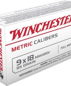 Winchester Metric Caliber Pistol Ammunition MC918M, 9x18mm (9mm Makarov), Full Metal Jacket (FMJ), 95 GR, 1017 fps, 50 Rd/bx
