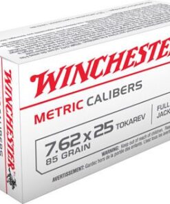 Winchester Metric Caliber Pistol Ammunition MC762TOK, 7.62x25mm Tokarev, Full Metal Jacket (FMJ), 85 GR, 1645 fps, 50 Rd/bx