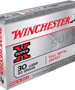 Winchester Super-X Pistol Ammunition X30LP, 30 Luger, Full Metal Case (FMJ), 93 GR, 1220 fps, 50 Rd/bx