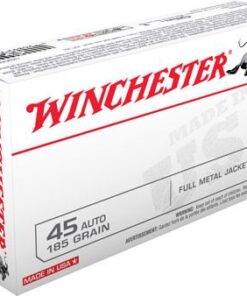 Winchester USA Pistol Ammunition USA45A, 45 ACP, Full Metal Jacket (FMJ), 185 GR, 910 fps, 50 Rd/bx