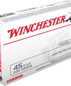 Winchester USA Pistol Ammunition USA45GJHP, 45 GAP, Jacketed Hollow Point (JHP), 230 GR, 850 fps, 50 Rd/bx