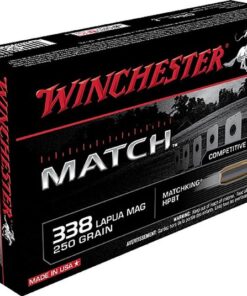 Winchester Match Rifle Ammunition S338LM, 338 Lapua Magnum, Boat Tail Hollow Point (HP), 250 GR, 20 Rd/bx