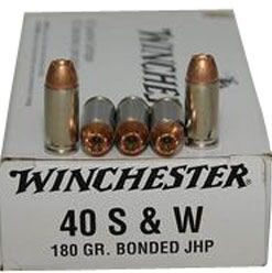 Winchester USA Pistol Ammunition Q4369, 40 S&W, Jacketed Hollow Point Bonded, 180 GR, 50 Rd/bx