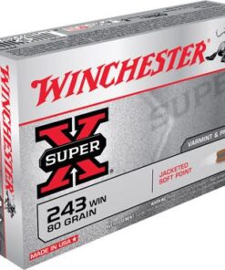 Winchester Super-X Rifle Ammunition X2431, 243 Winchester, Pointed Soft Point (SP), 80 GR, 3350 fps, 20 Rd/bx