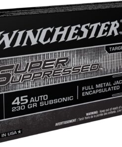 Winchester Super Suppressed Pistol Ammunition SUP45, 45 ACP, FMJ, 230 GR, 850 fps, 20 Rd/bx
