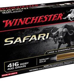 Winchester Supreme Safari Rifle Ammunition S416RSLS, 416 Rigby, Nosler Solid, 400 GR, 2370 fps, 20 Rd/bx