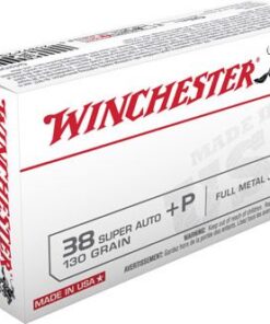 Winchester USA Pistol Ammunition Q4205, 38 Super Auto +P, Full Metal Jacket (FMJ), 130 GR, 1215 fps, 50 Rd/bx