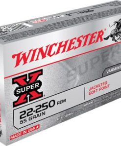 Winchester Super-X Rifle Ammunition X222501, 22-250 Remington, Pointed Soft Point (SP), 55 GR, 3680 fps, 20 Rd/bx