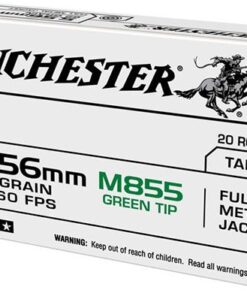 Winchester USA Rifle Ammunition USA855K, 5.56x45mm NATO, Full Metal Jacket Lead Core (FMJLC), 62 gr, 20 Rd/Bx