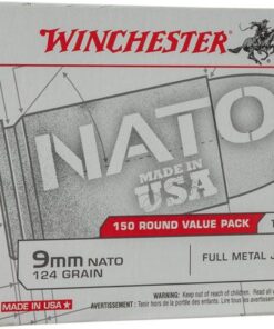 Winchester USA Pistol Ammunition USA9NATO, 9mm NATO, Full Metal Jacket (FMJ), 124 GR, 1140 fps, 150 Rd/bx