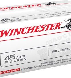 Winchester USA Pistol Ammunition USA45AVP, 45 ACP, Full Metal Jacket (FMJ), 230 GR, 835 fps, 100 Rd/bx